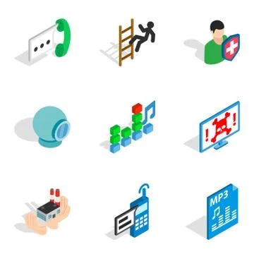 Computer designer icons set, isometric style Stock Illustration