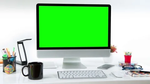 Computer desk with colorful office elements. Lateral dolly. 動画素材 82955490