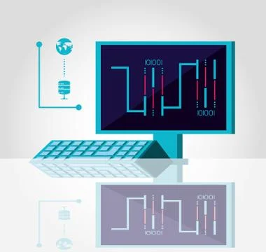 Computer desk with data center service 스톡 일러스트