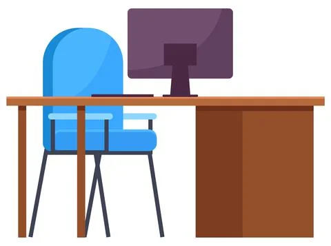 Computer desk, empty workplace cartoon, business concept with office comfortable 库存插图