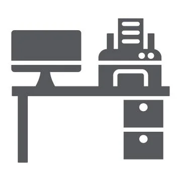 Computer desk glyph icon, office and table, workplace sign, vector graphics, a 스톡 일러스트