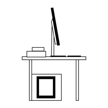 Computer desk icon cartoon isolated in black and white Stock Illustration