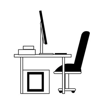 Computer desk icon cartoon isolated in black and white Stock Illustration