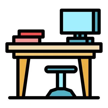 Computer desk icon color outline vector Stock Illustration