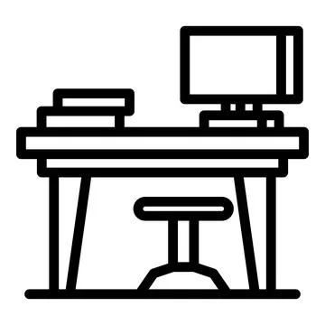 Computer desk icon, outline style Illustrazione stock