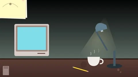 Computer desk with lamp and coffee. 스톡 동영상 333824748