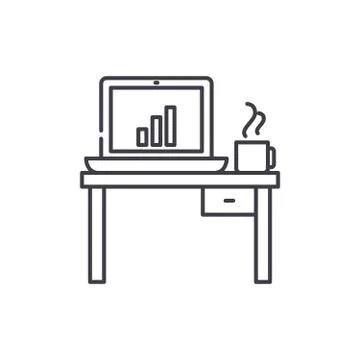 Computer desk line icon concept. Computer desk vector linear illustration 스톡 일러스트
