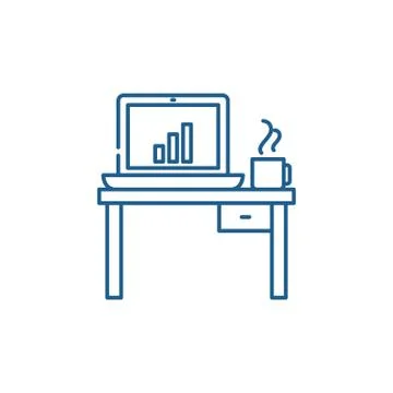 Computer desk line icon concept. Computer desk flat vector symbol, sign, outline Stock Illustration
