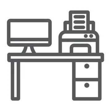 Computer desk line icon, office and table, workplace sign, vector graphics, a 스톡 일러스트