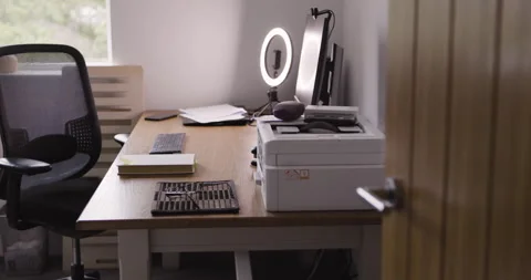 Computer, desk or ring light for influencer marketing, live streaming or Stock Footage 307985822