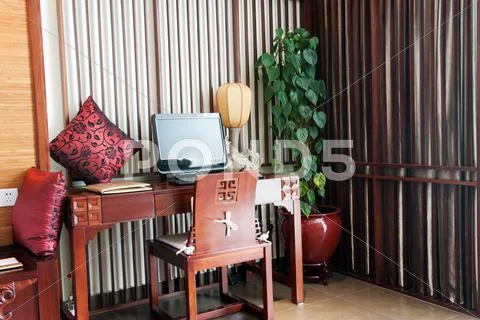 Computer on desk Stock Photos