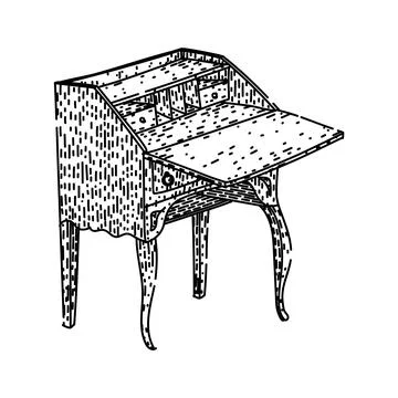 Computer desk sketch hand drawn vector Stock Illustration