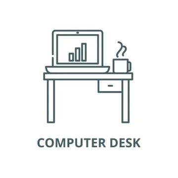Computer desk vector line icon, linear concept, outline sign, symbol Illustrazione stock