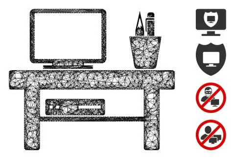 Computer Desk Web Vector Mesh Illustration Stock Illustration