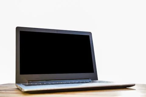Computer on a desk on a white background. Fotos Stock