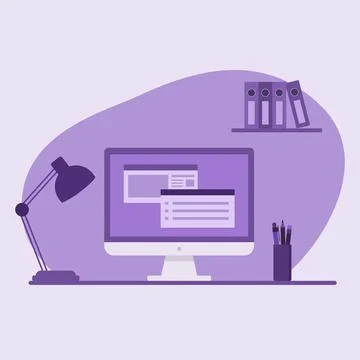 Computer desk workplace. Flat vector illustration. Concept Stock Illustration
