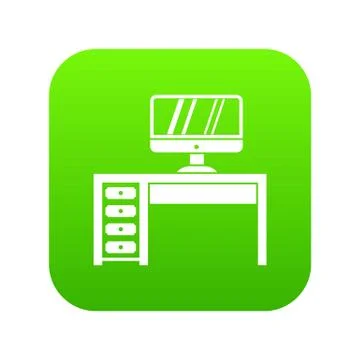 Computer desk, workplace icon digital green Illustrazione stock