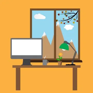 Computer desk, workplace Illustrazione stock