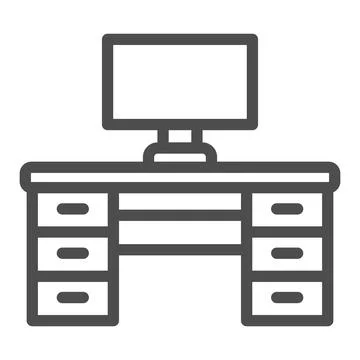 Computer desk, workplace, table with drawers line icon, furniture concept Illustrazione stock