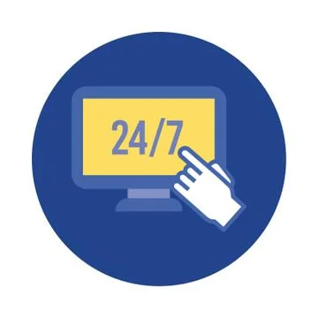 Computer desktop with 24 7 service block and flat style Illustrazione stock