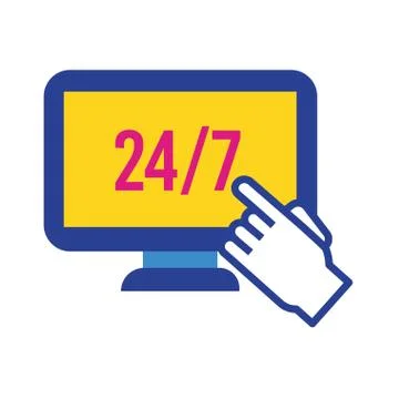 Computer desktop with 24 7 service flat style Illustrazione stock