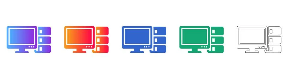 Computer Desktop and Server Icons for IT Infrastructure Stock-Illustration