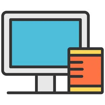 Computer desktop and system unit flat vector icon Stock Illustration