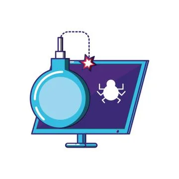 Computer desktop with bomb and bug Stock Illustration