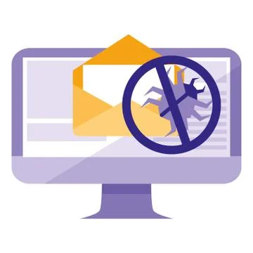 Computer desktop with bug in email Stock Illustration
