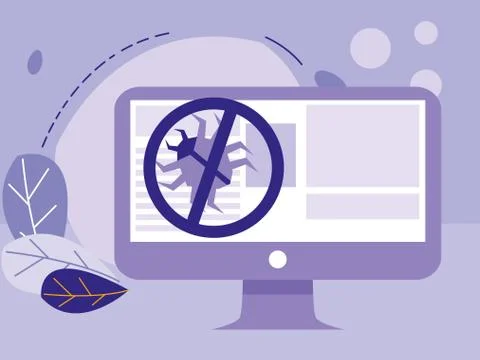 Computer desktop with bug in email Stock Illustration