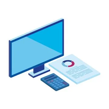 Computer desktop with calculator and document Illustrazione stock