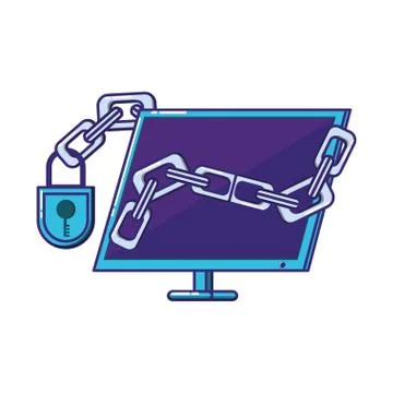 Computer desktop with chain and padlock 스톡 일러스트