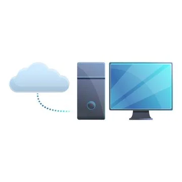 Computer desktop cloud access icon, cartoon style Illustrazione stock