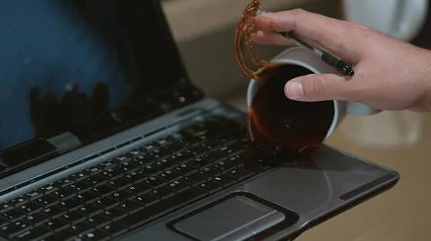 Computer desktop coffee cup on the table Stock Photos