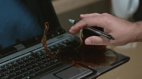Computer desktop coffee cup on the table Stock Photos
