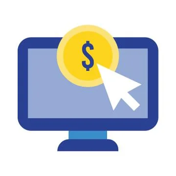 Computer desktop with coin and arrow flat style icon Stock Illustration