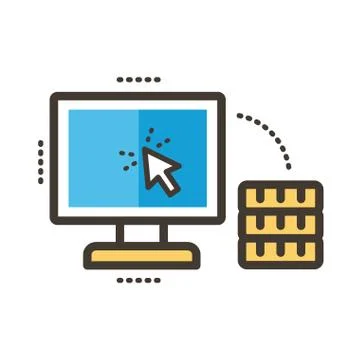 Computer desktop with coin and arrow line and fill style Stock Illustration