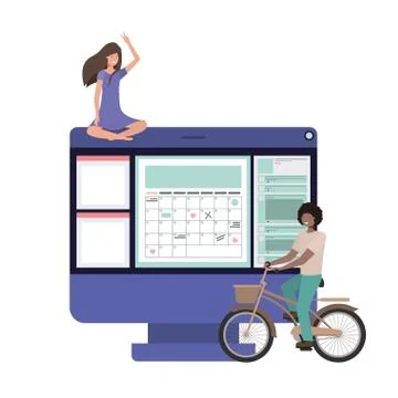 Computer desktop with couple icon 스톡 일러스트