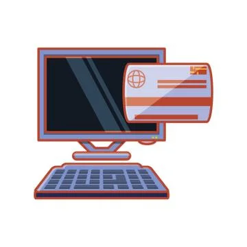 Computer desktop with credit card Illustrazione stock