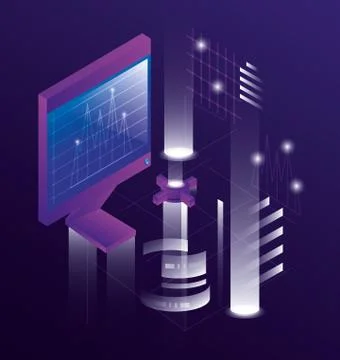 Computer desktop with data center icons Illustrazione stock