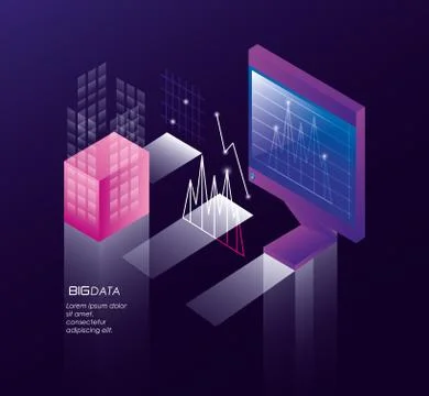 Computer desktop with data center icons Stock Illustration