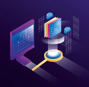 Computer desktop with data center icons Stock Illustration