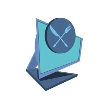 Computer desktop with delivery food app Stock Illustration