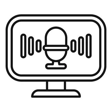 Computer desktop displaying microphone recording audio waves icon Illustrazione stock