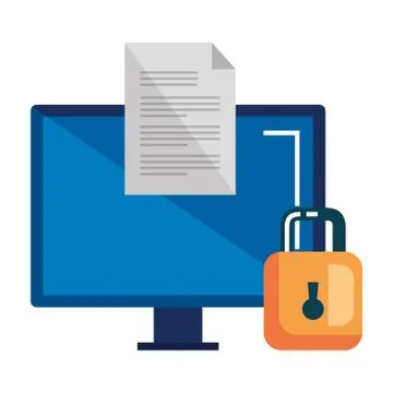 Computer desktop with document and padlock Stock Illustration