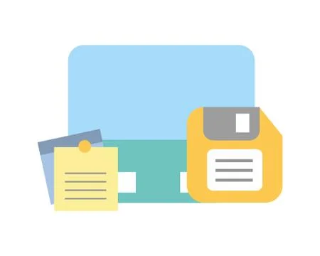 Computer desktop with documents and floppy 스톡 일러스트