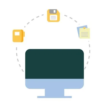 Computer desktop with documents and floppy Stock Illustration