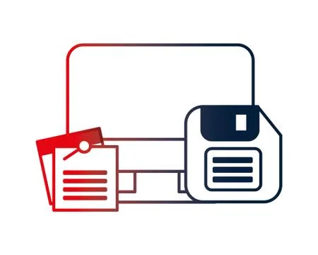 Computer desktop with documents and floppy Stock Illustration
