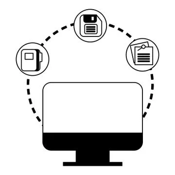 Computer desktop with documents and floppy Stock Illustration