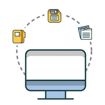 Computer desktop with documents and floppy Stock Illustration